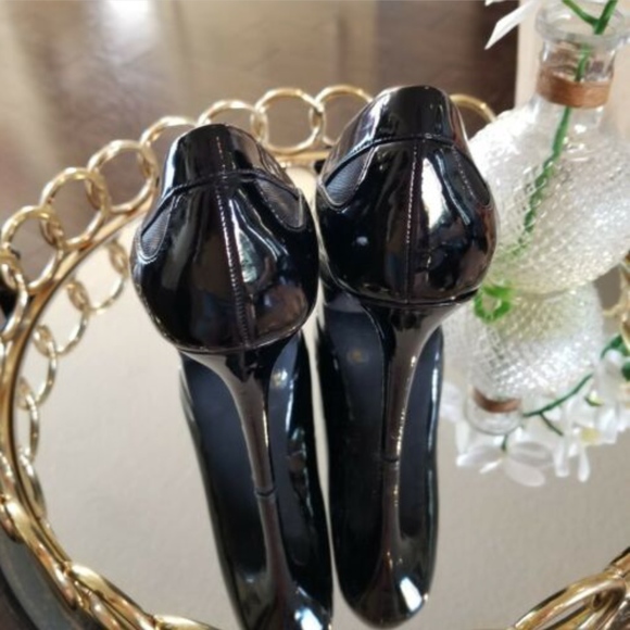 Jessica Simpson Size 8B Black Patent Leather Shoes peep toe bow - Picture 6 of 12